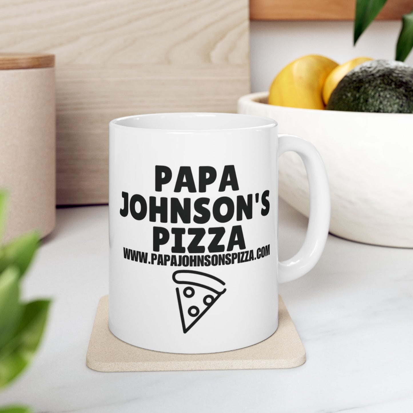 Papa Johnson's Pizza Ceramic Mug, 11oz.