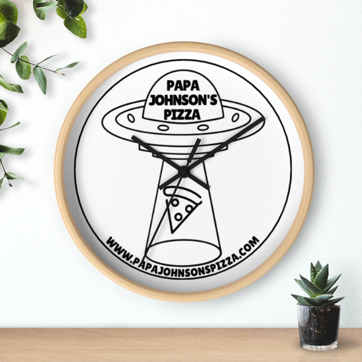 Papa Johnson's Pizza UFO silent wall clock